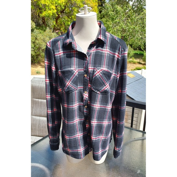 Passport Tops - Passport Womens Plaid Flannel-look Shirt Button Down Long Sleeve Casual Fall Top